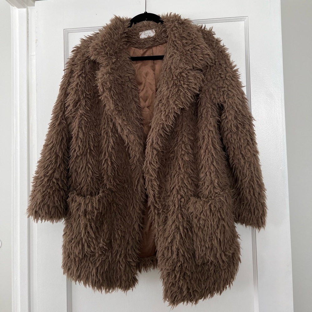 Sage Brown Teddy Jacket Plush Faux Fur